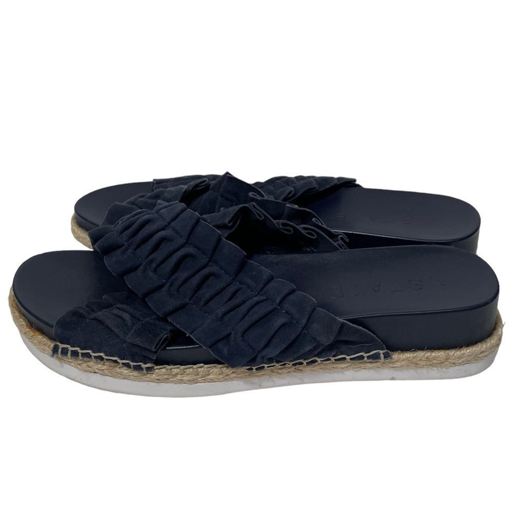 1. State Navy Blue Ruffle Platform Sandals